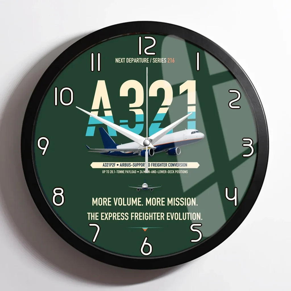 Airbus A321P2F design on dark green framed wall clock