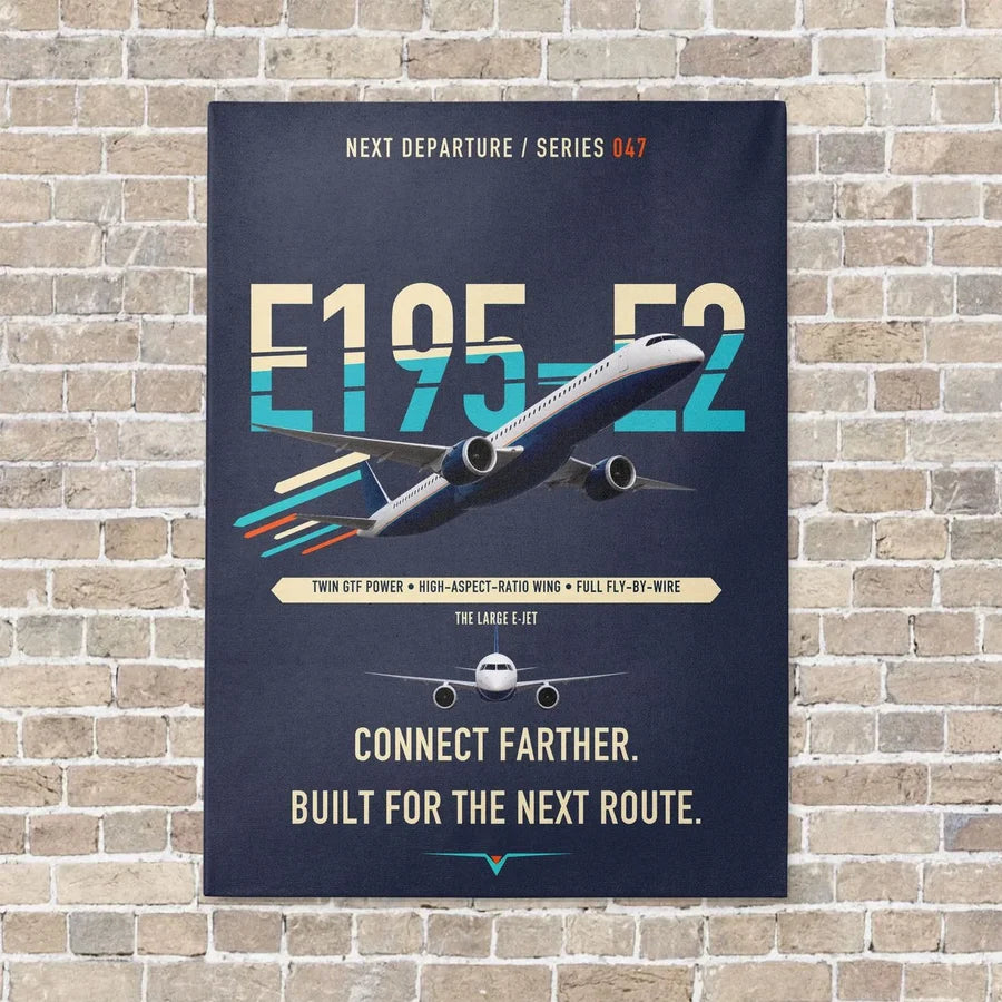 Embraer E195-E2 vertical canvas print - no frame - navy blue background