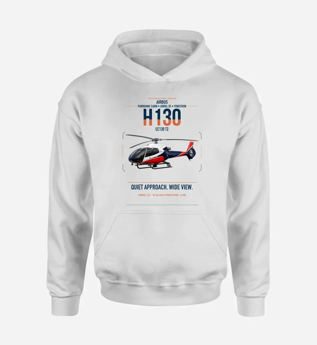 Airbus H130 design on white double-side hoodie, single-side print