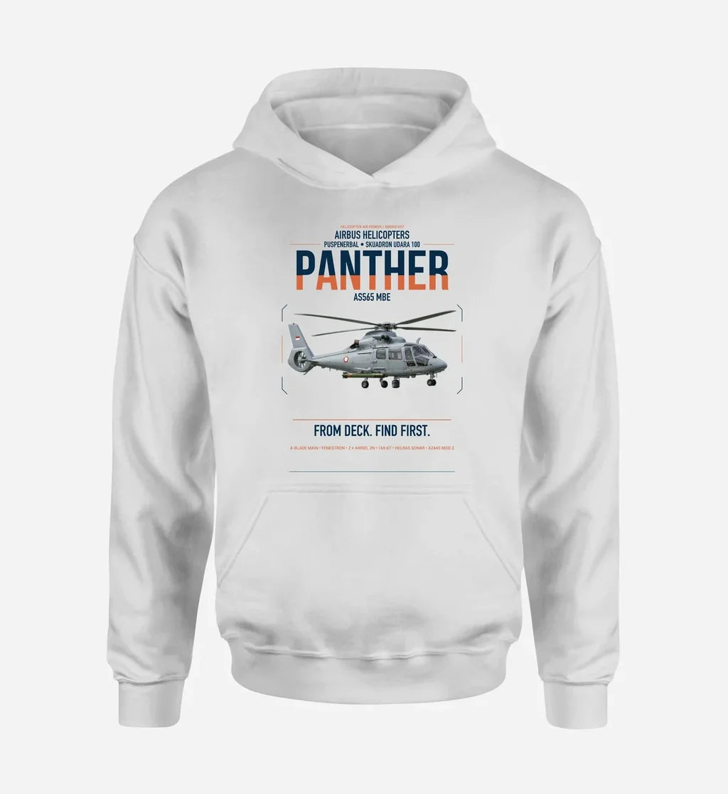 Airbus Helicopters AS565 MBe Panther design on white double-side hoodie, single-side print