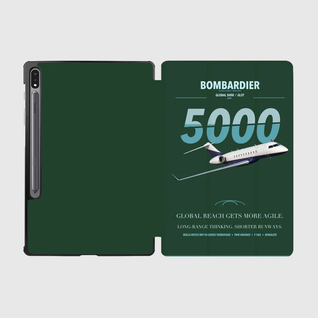 Bombardier Global 5000 design on dark green samsung tablet tablet case
