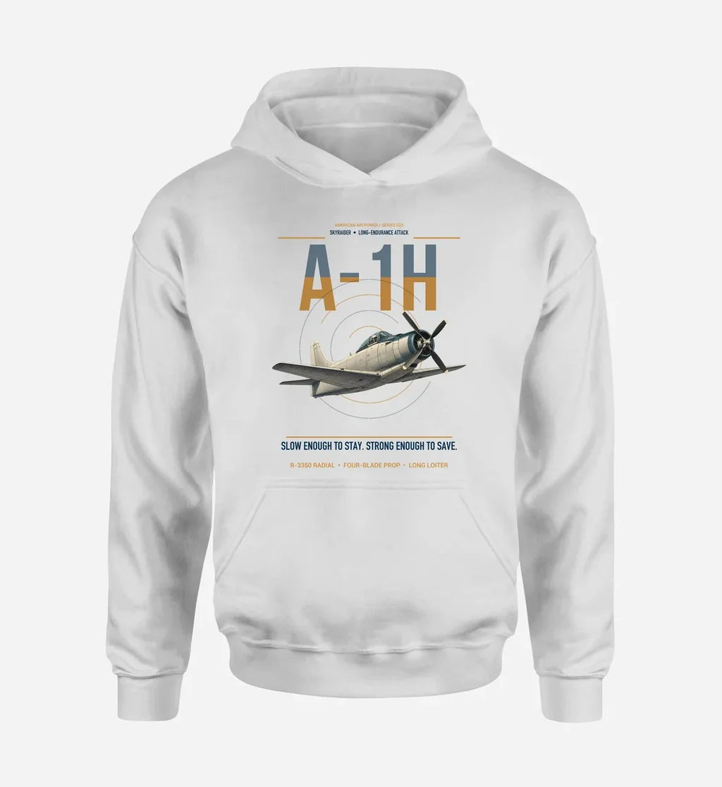 A-1H Skyraider design on white double-side hoodie