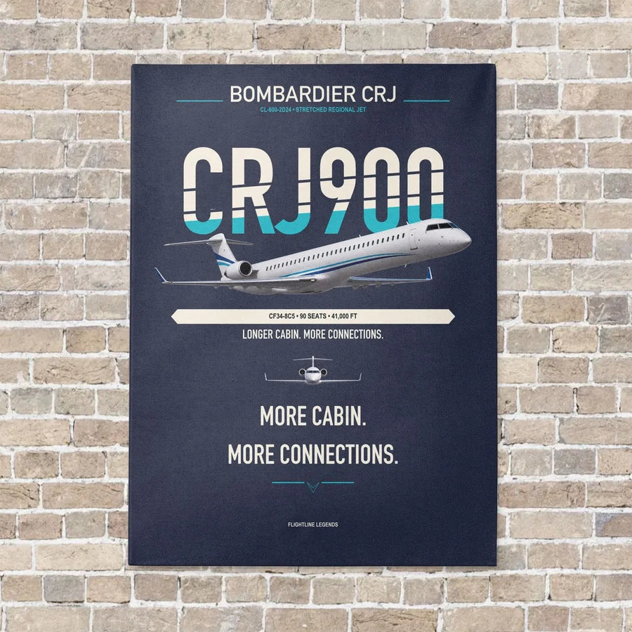 Bombardier CRJ900 vertical canvas print - no frame - navy blue background