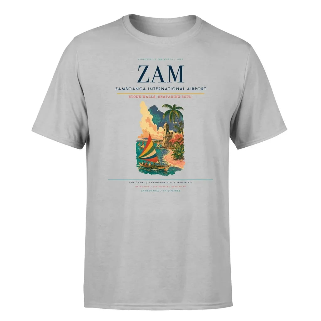 Zamboanga International Airport (ZAM) T-Shirt single-side front print in Light Gray | zamboanga-international-airport-zam-double-side-t-shirt