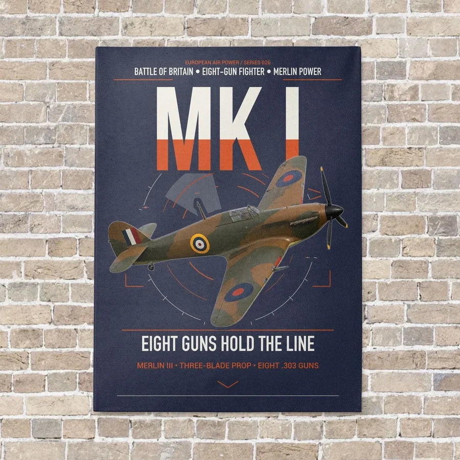 Hawker Hurricane Mk I vertical canvas print - no frame - navy blue background