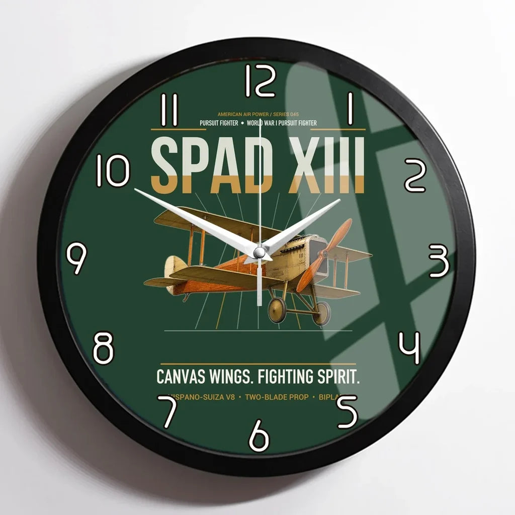SPAD XIII design on dark green framed wall clock
