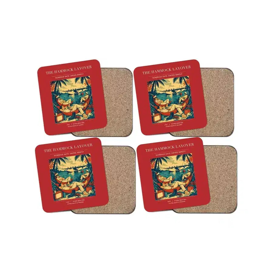 The Hammock Layover - Designed Coasters design on red 4-pieces-set
