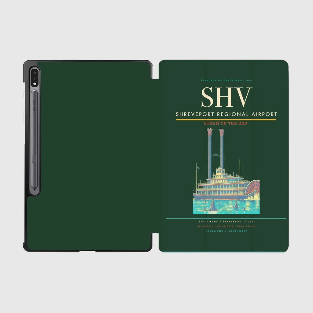 Shreveport Regional Airport (SHV) design on dark green samsung tablet tablet case