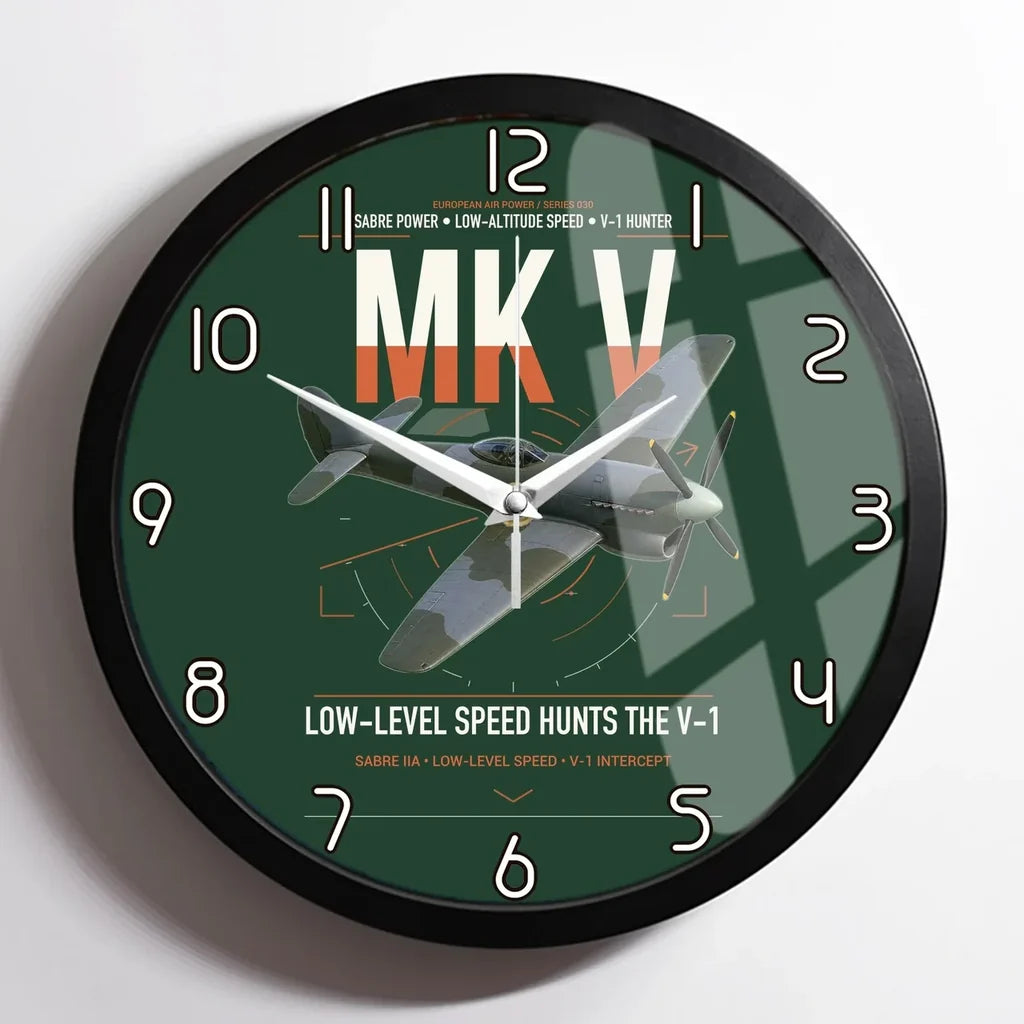 Hawker Tempest Mk V design on dark green framed wall clock