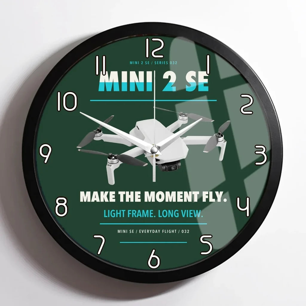 DJI Mini 2 SE design on dark green framed wall clock