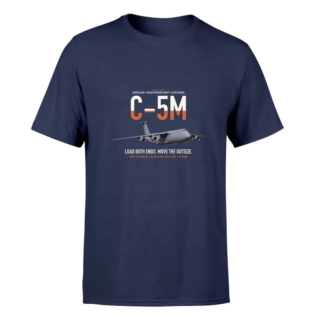 C-5M Super Galaxy design on navy blue double-side t-shirt, single-side print