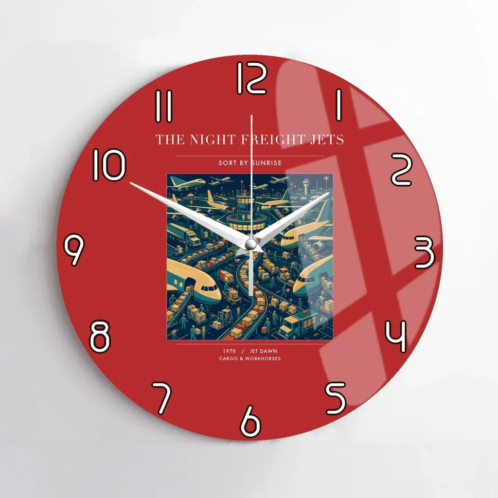 VINTAGE G4133 - The Night Freight Jets - Designed Wall Clocks design on red no-frame