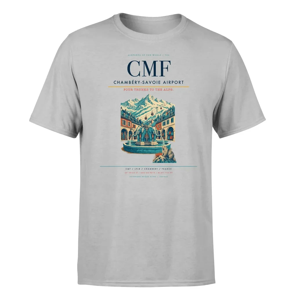 Chambéry-Savoie Airport (CMF) T-Shirt single-side front print in Light Gray | chambéry-savoie-airport-cmf-double-side-t-shirt