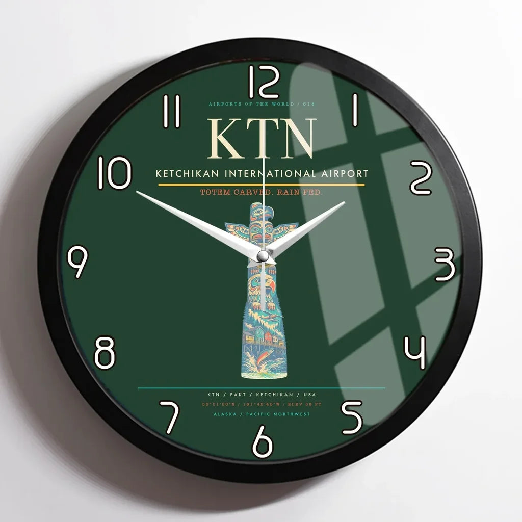 Ketchikan International Airport (KTN) design on dark green framed wall clock