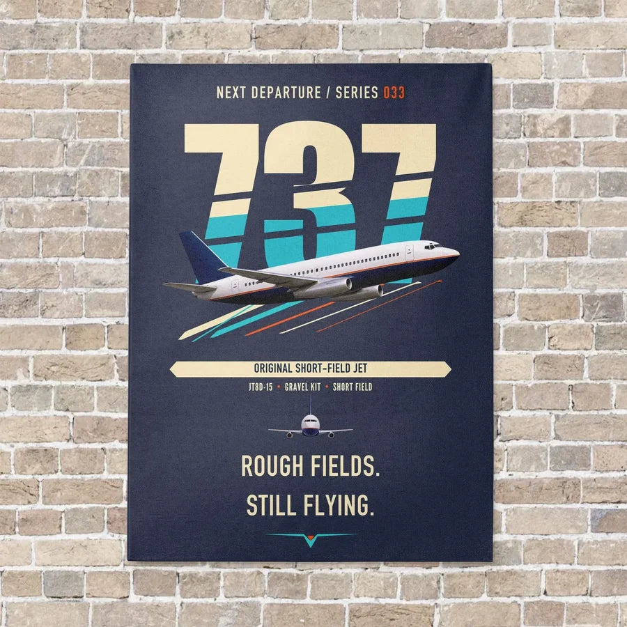 Boeing 737-200 vertical canvas print - no frame - navy blue background
