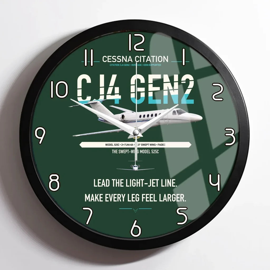Cessna Citation CJ4 Gen2 design on dark green framed wall clock