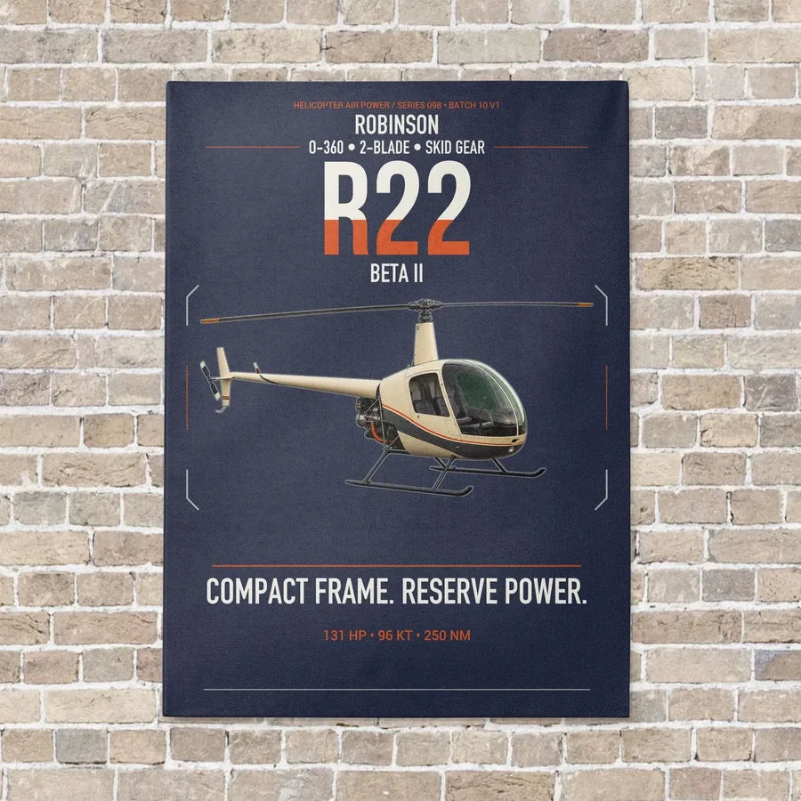 Robinson R22 Beta II vertical canvas print - no frame - navy blue background