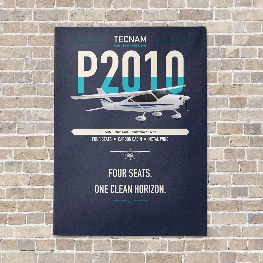 Tecnam P2010 vertical canvas print - no frame - navy blue background