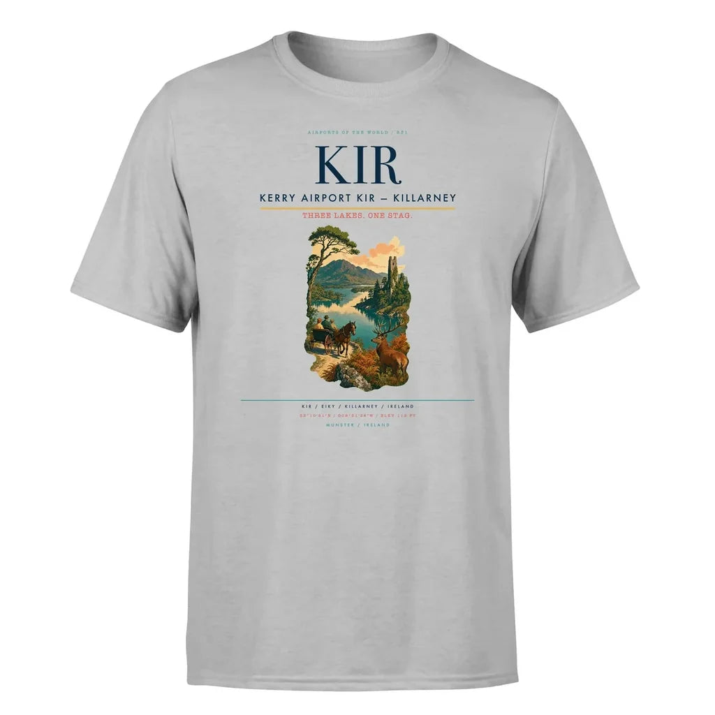 Kerry Airport (KIR) T-Shirt single-side front print in Light Gray | kerry-airport-kir-double-side-t-shirt