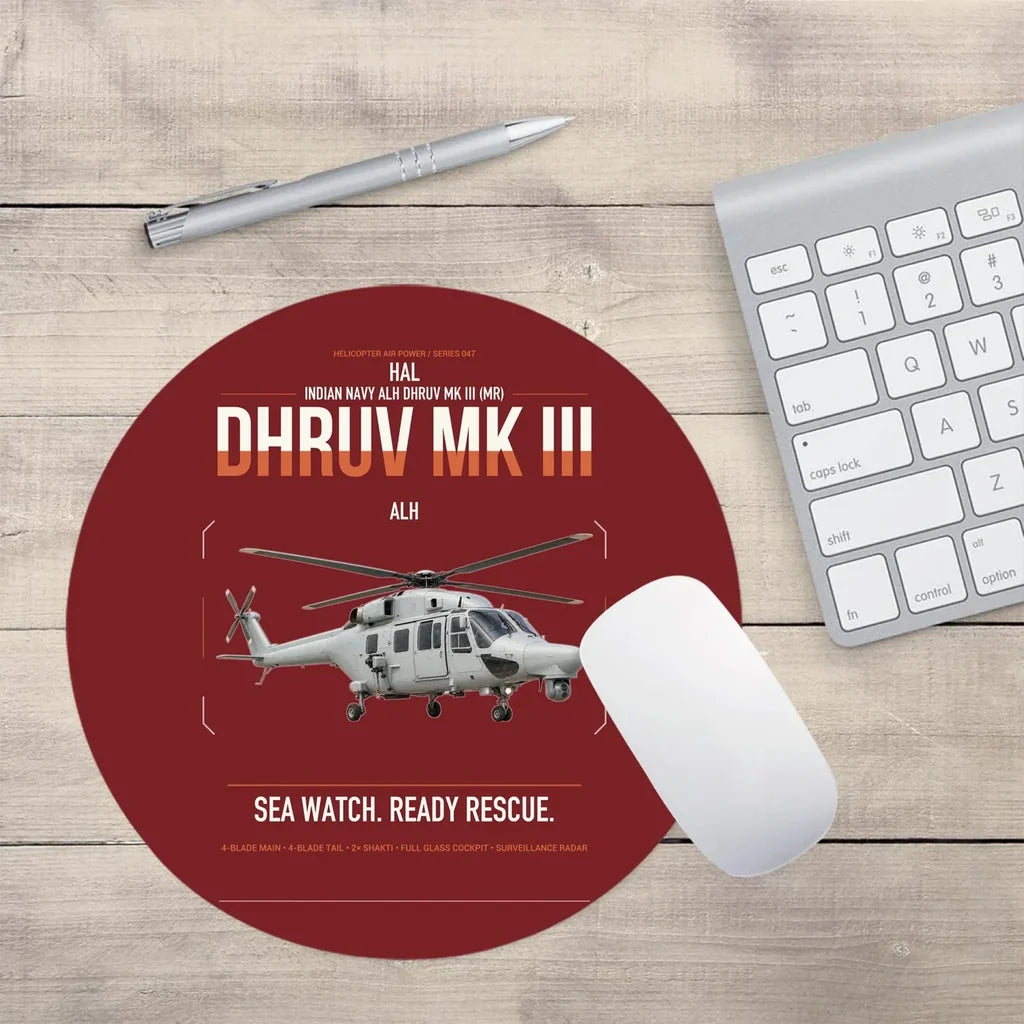 HAL ALH Dhruv Mk III design on dark red round mouse pad