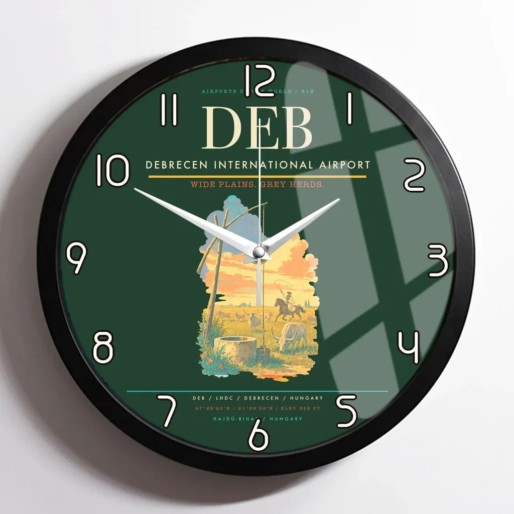 Debrecen International Airport (DEB) design on dark green framed wall clock