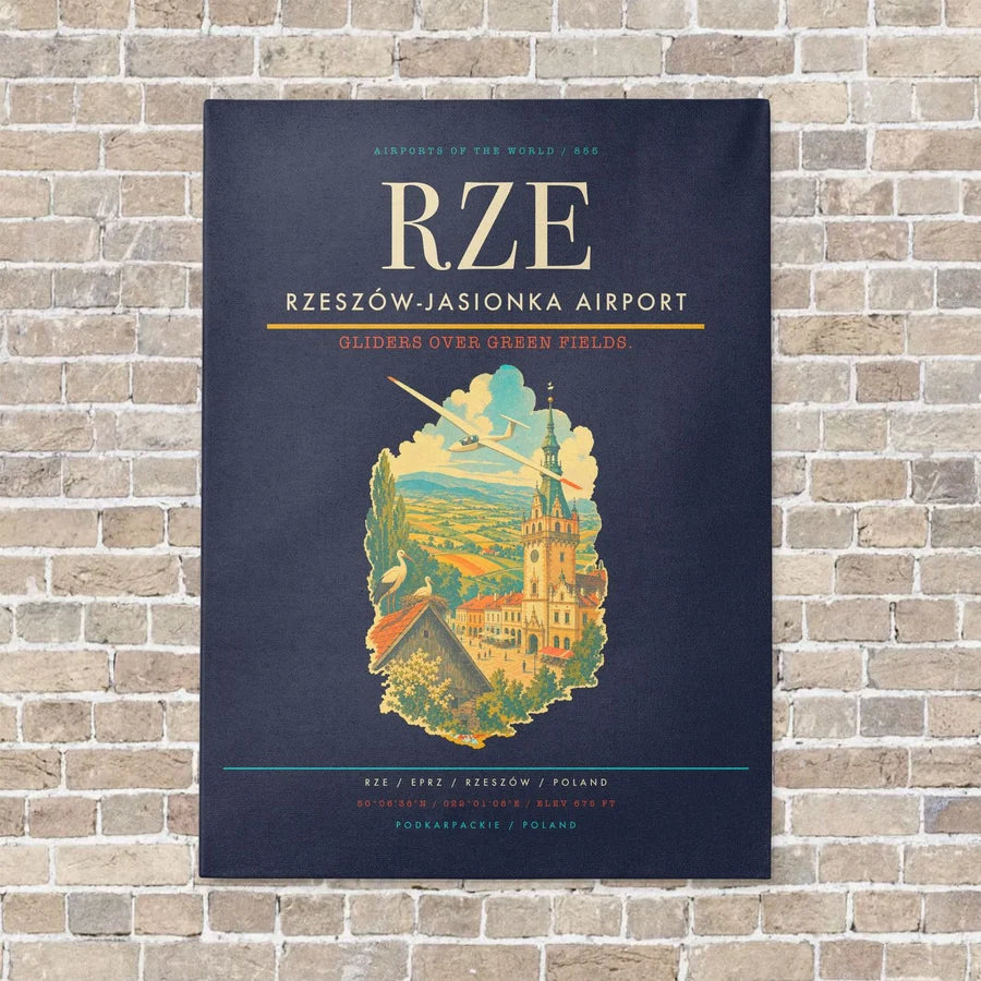 Rzeszów-Jasionka Airport RZE vertical canvas print - no frame - navy blue background
