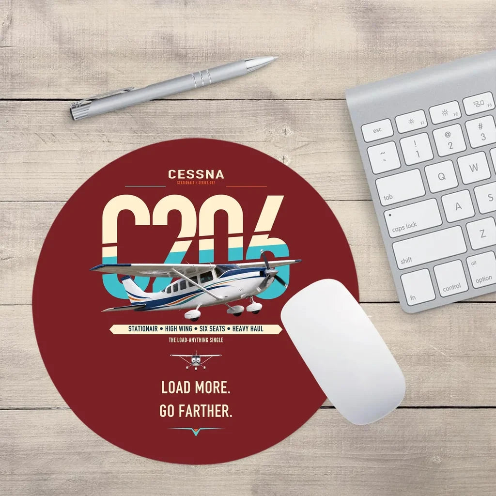 Cessna 206 Stationair design on dark red round mouse pad