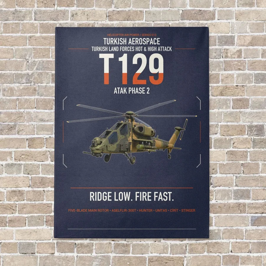 Turkish Aerospace T129 ATAK Phase 2 vertical canvas print - no frame - navy blue background