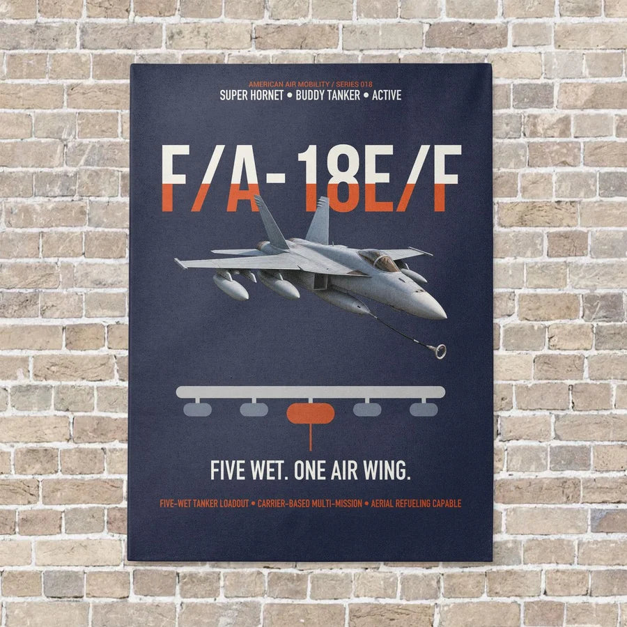 F A-18E F Buddy Tanker vertical canvas print - no frame - navy blue background
