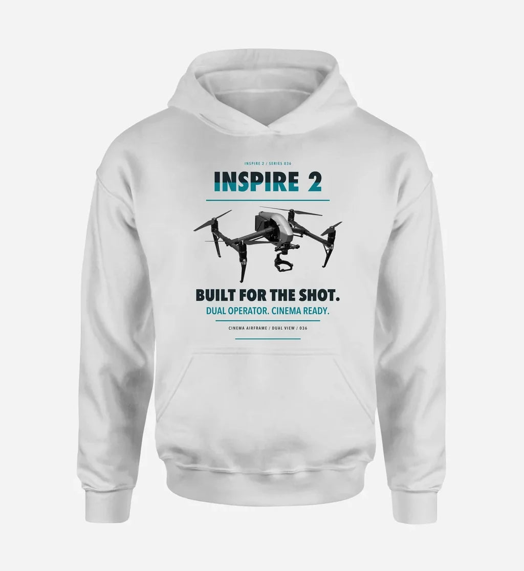 DJI Inspire 2 design on white hoodie single side