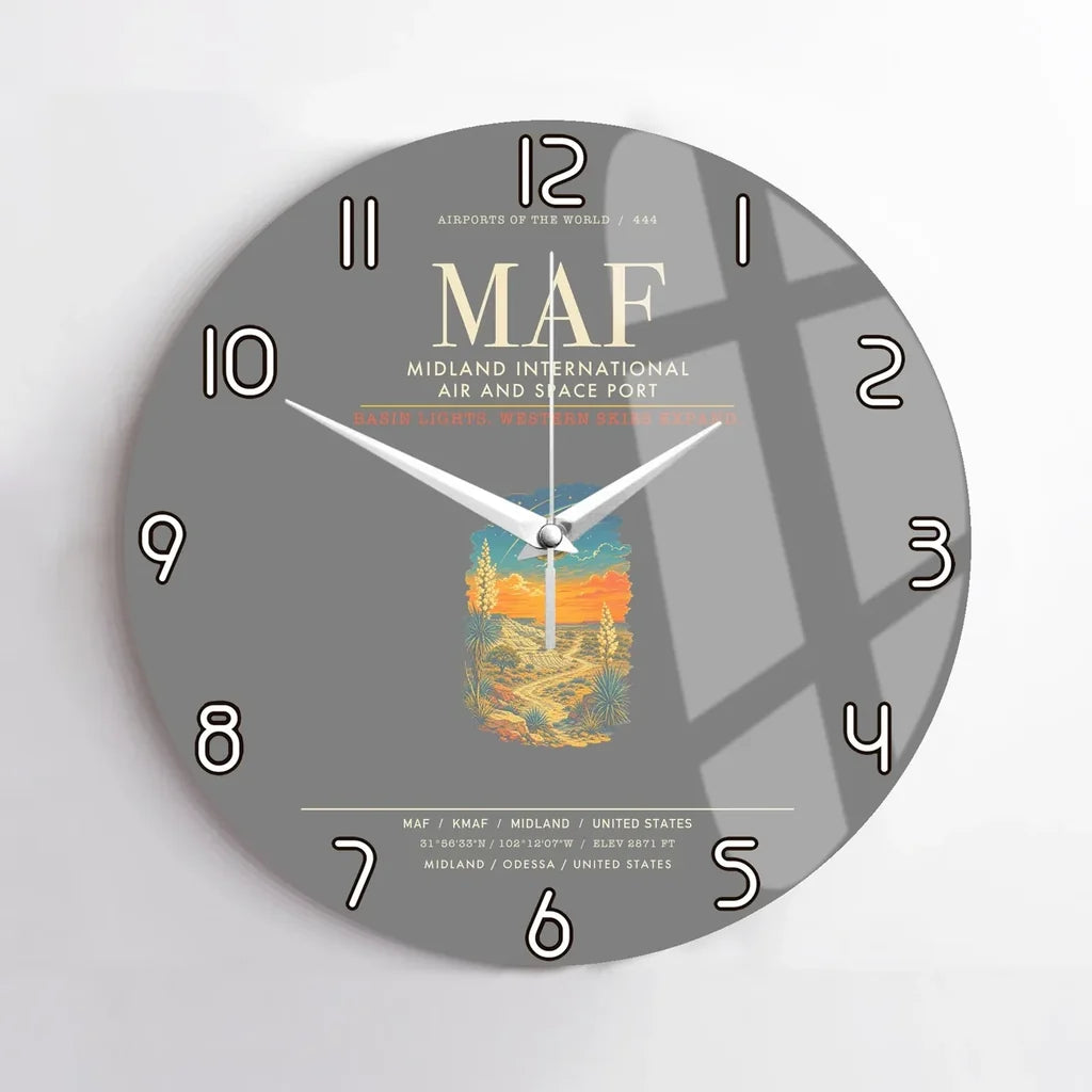 Midland International Air and Space Port MAF Wall-Clock No-Frame - Gray