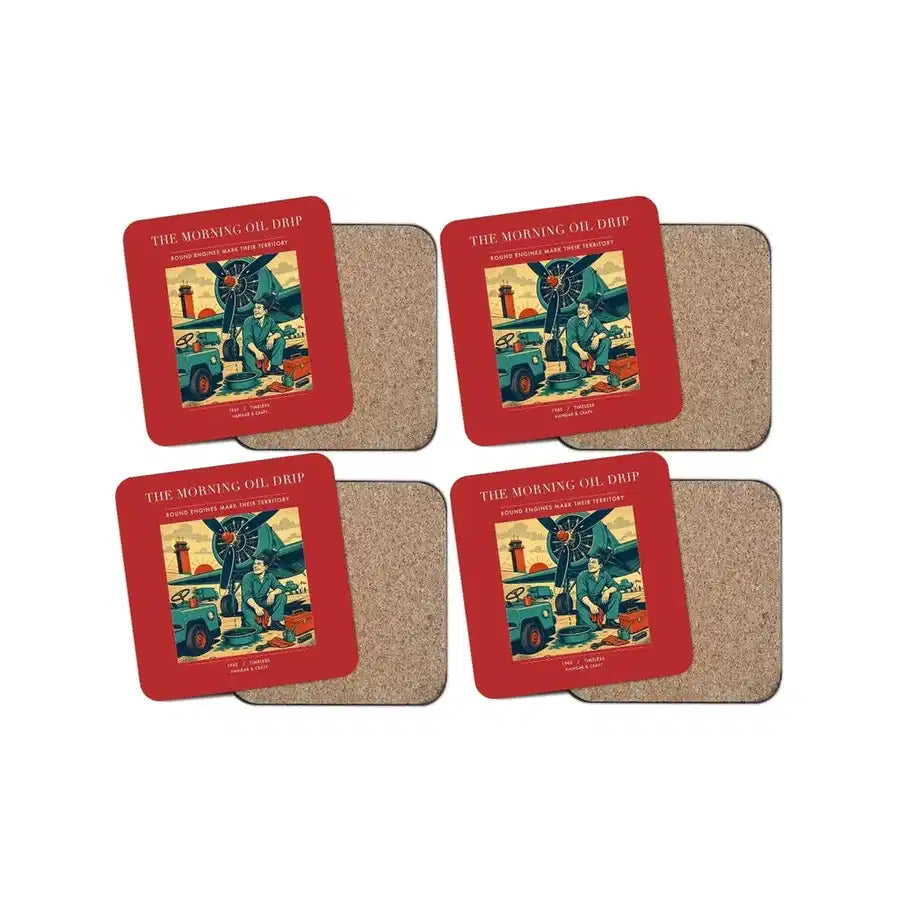 The Morning Oil Drip - Designed Coasters design on red 4-pieces-set