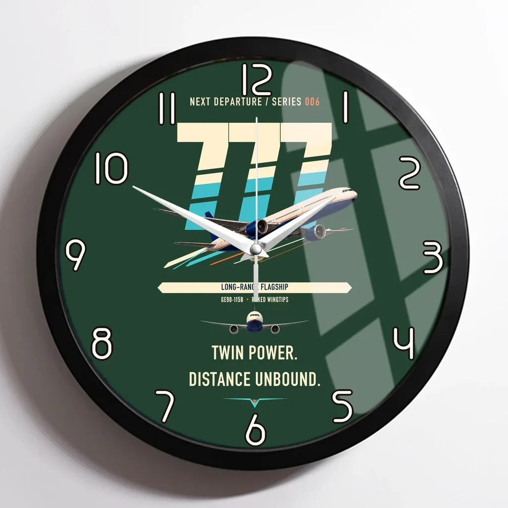 Boeing 777-300ER design on dark green framed wall clock