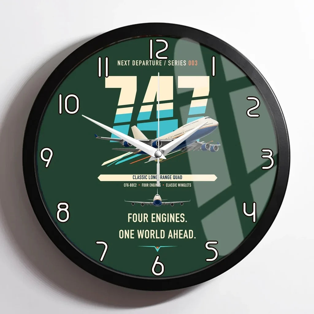 Boeing 747-400 design on dark green framed wall clock