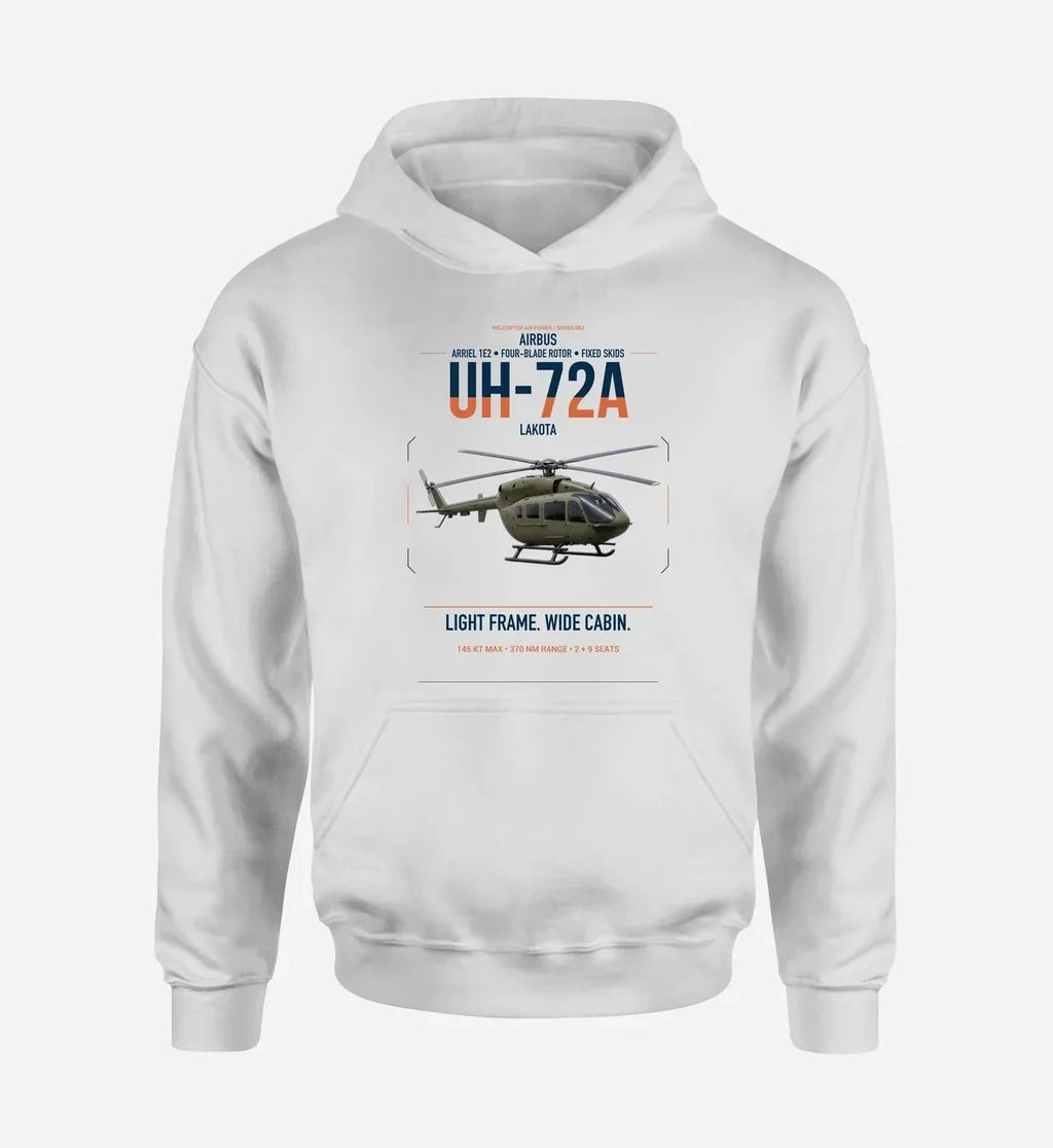 Airbus UH-72A Lakota design on white double-side hoodie, single-side print