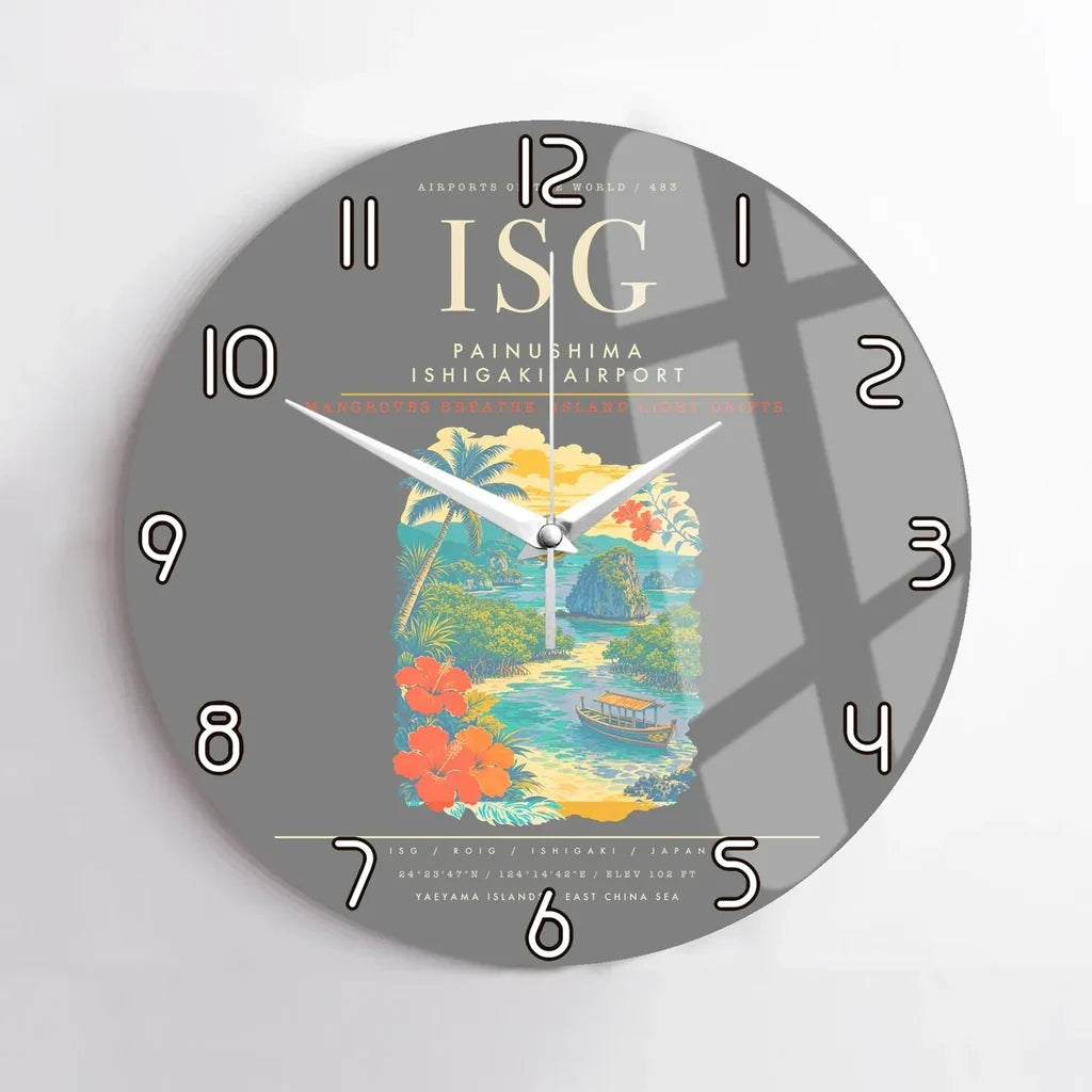 Painushima Ishigaki Airport ISG Wall-Clock No-Frame - Gray