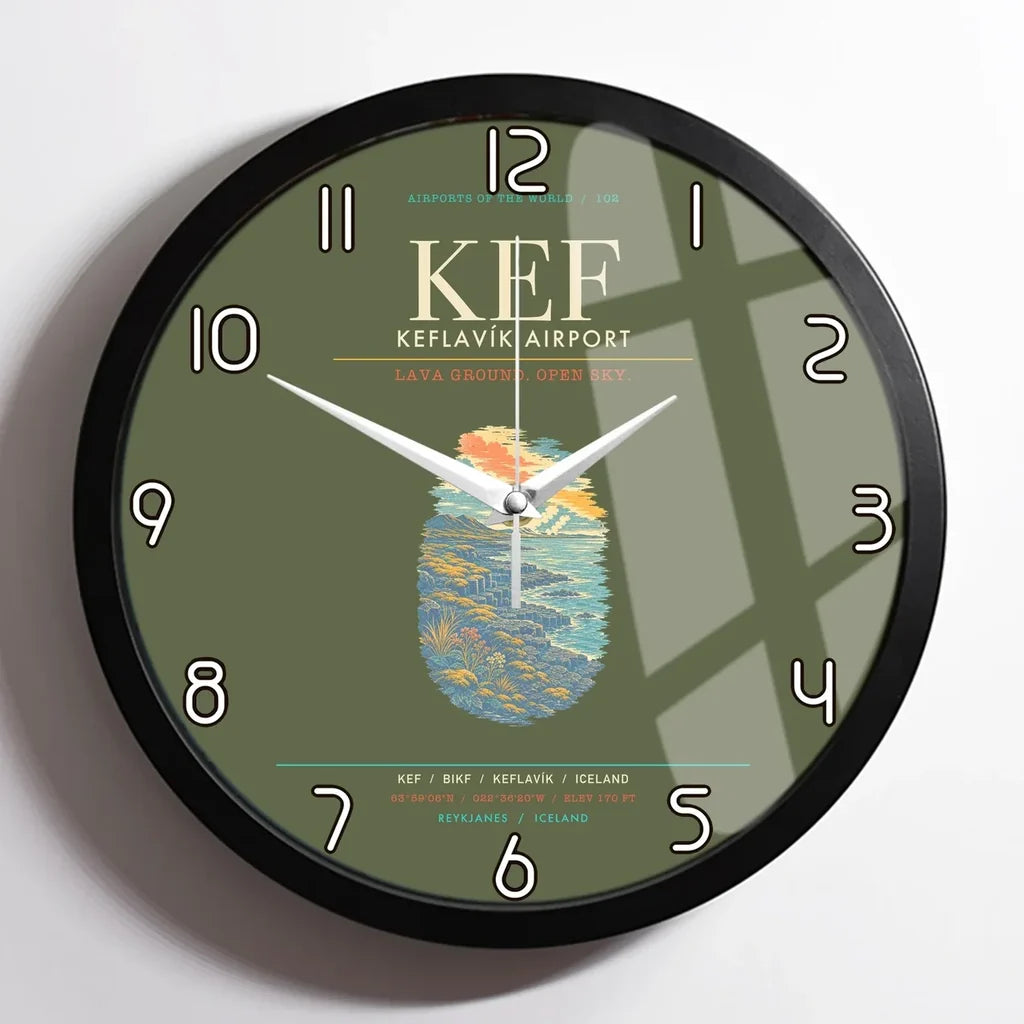 Keflavik Airport KEF Wall-Clock Framed - Green Army