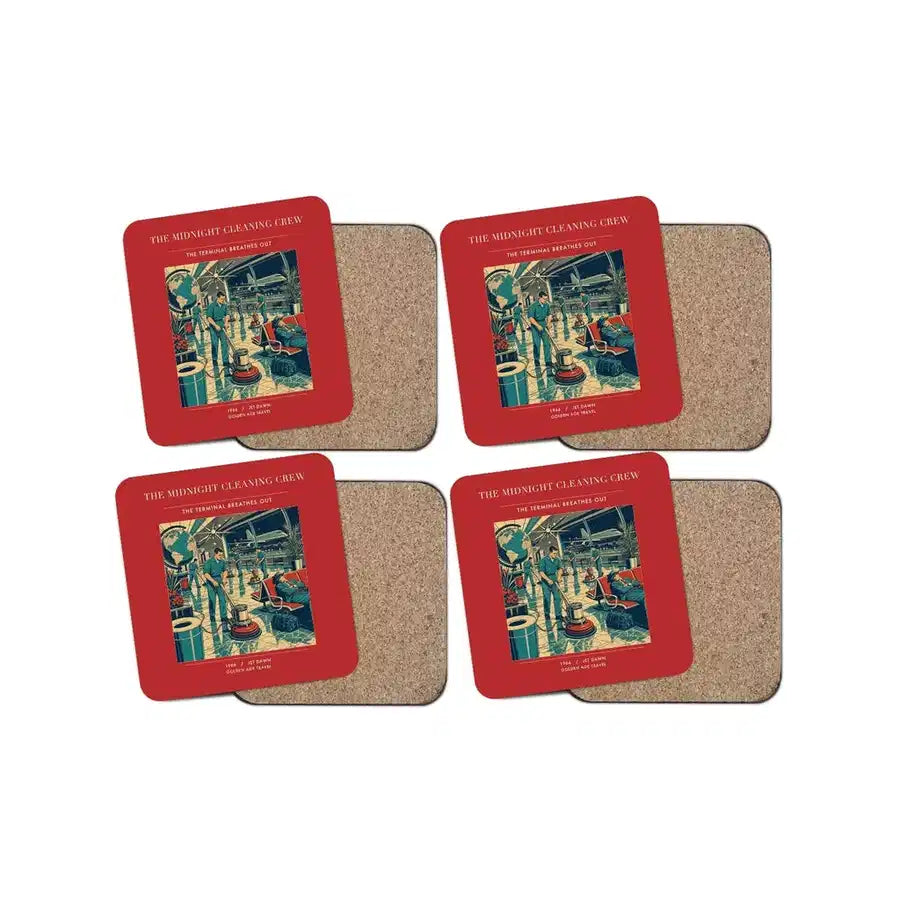 The Midnight Cleaning Crew - Designed Coasters design on red 4-pieces-set