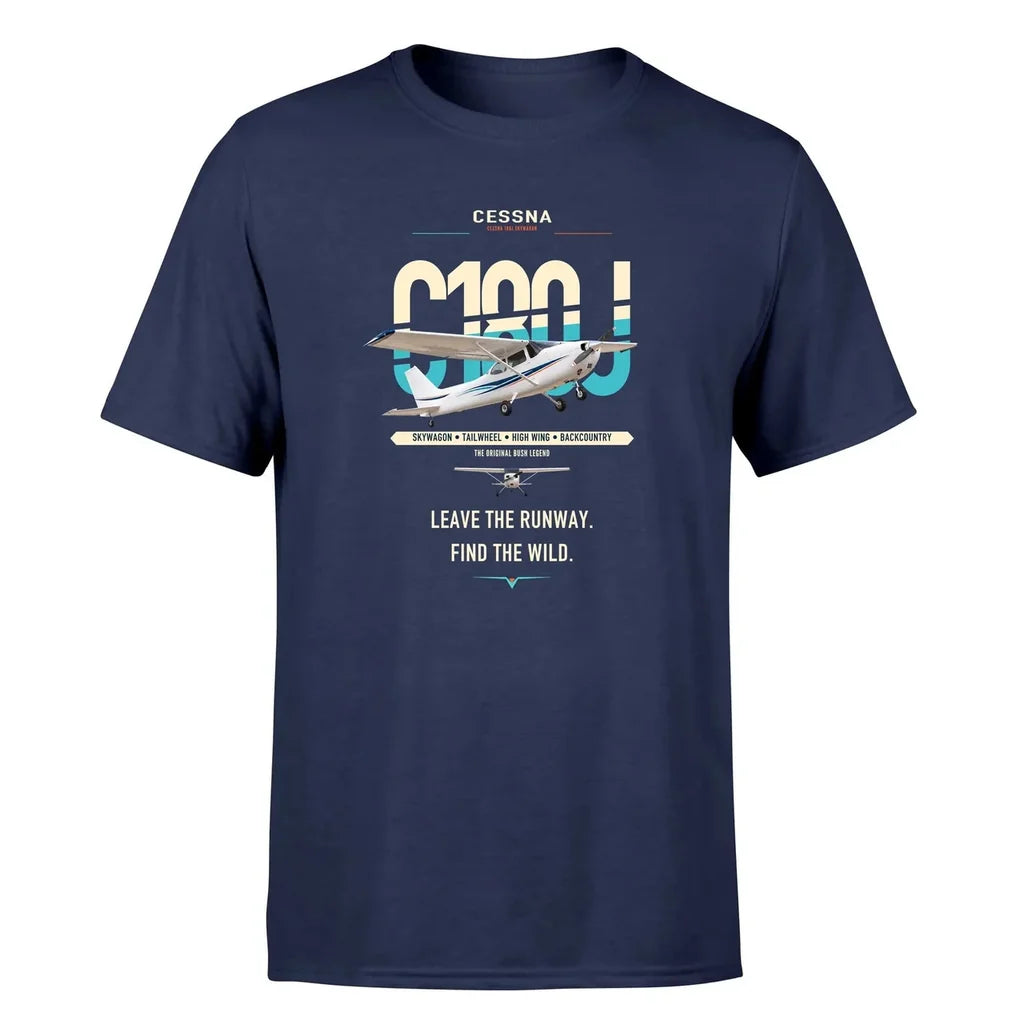 Cessna 180J Skywagon design on navy blue t-shirt, single-side print