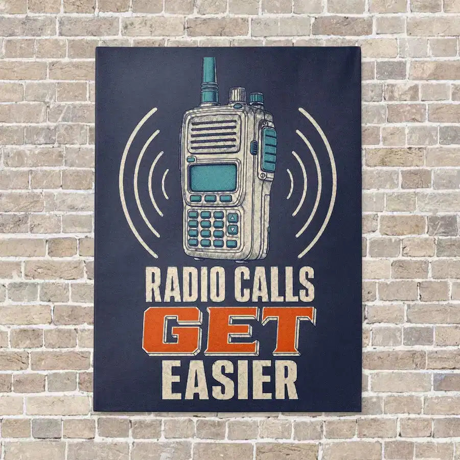 Radio Calls Get Easier vertical canvas print - no frame - navy blue background