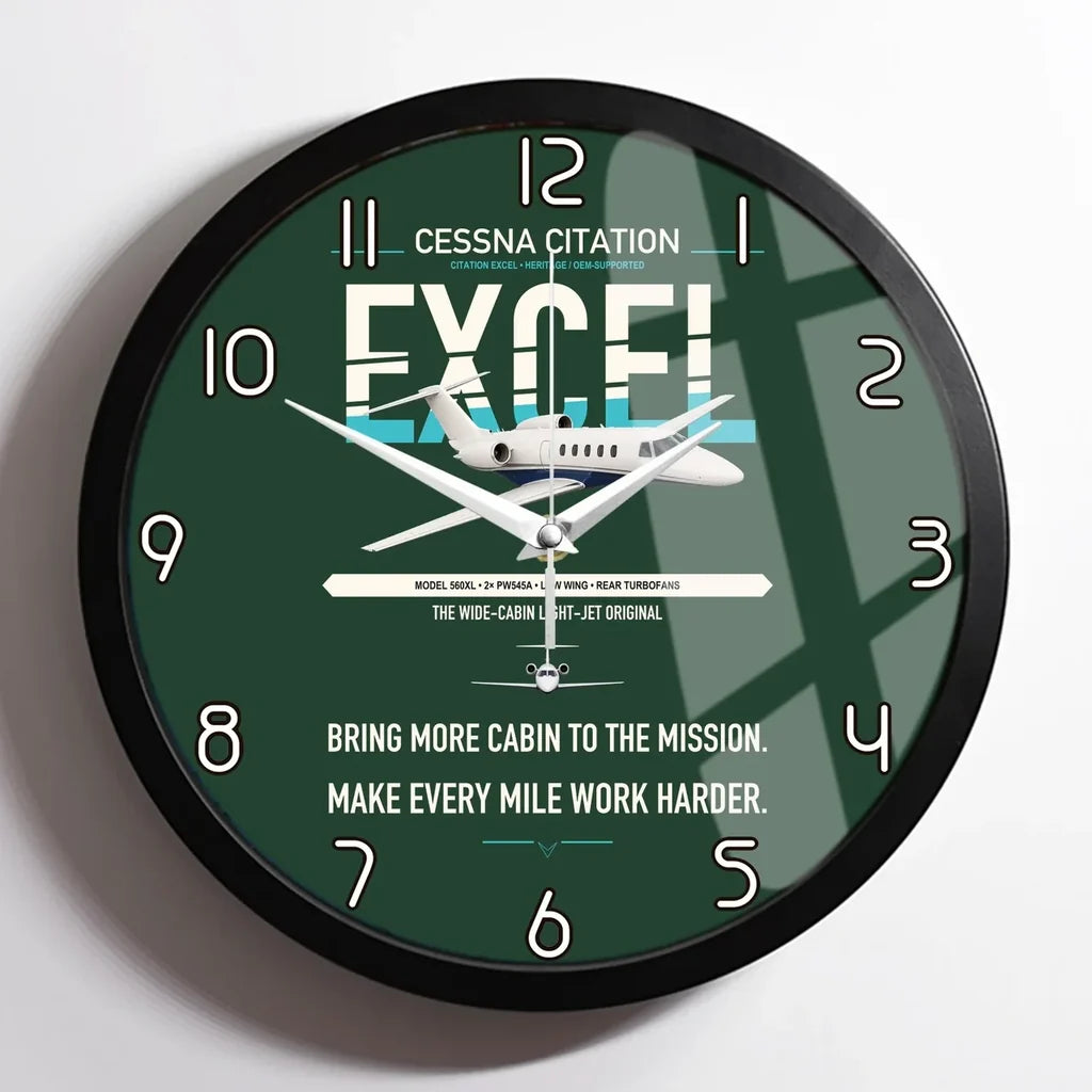 Cessna Citation Excel design on dark green framed wall clock