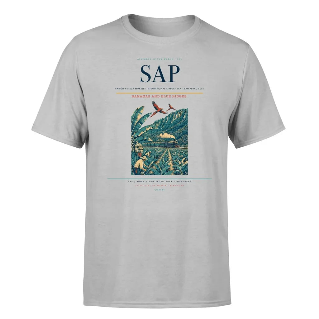 Ramón Villeda Morales International Airport (SAP) T-Shirt single-side front print in Light Gray | ramón-villeda-morales-international-airport-sap-double-side-t-shirt