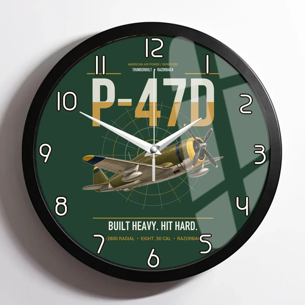 P-47D Thunderbolt Razorback design on dark green framed wall clock