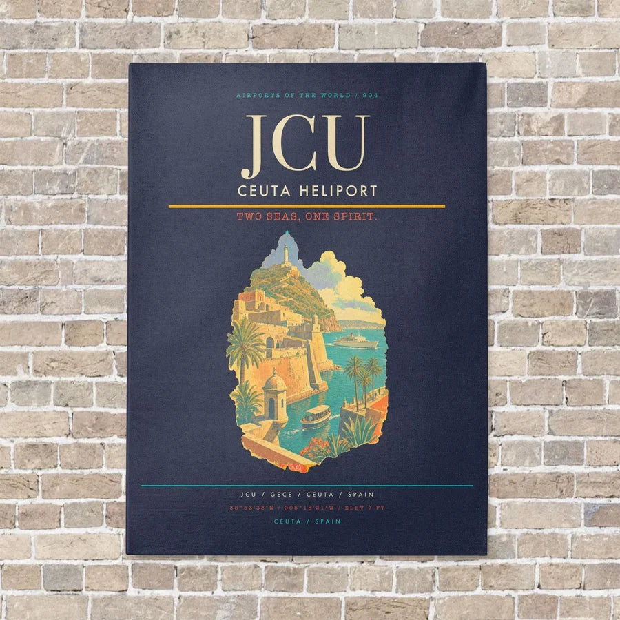 Ceuta Heliport JCU vertical canvas print - no frame - navy blue background