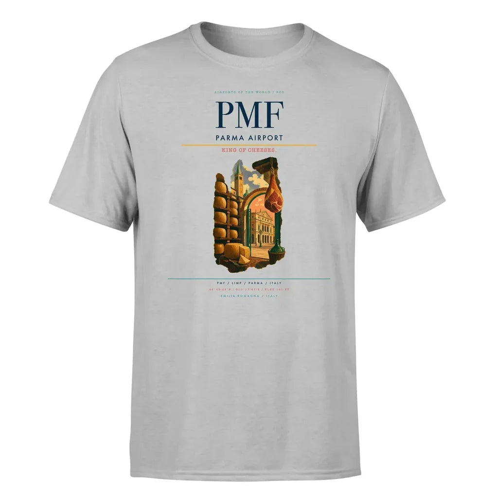 Parma Airport (PMF) T-Shirt single-side front print in Light Gray | parma-airport-pmf-double-side-t-shirt
