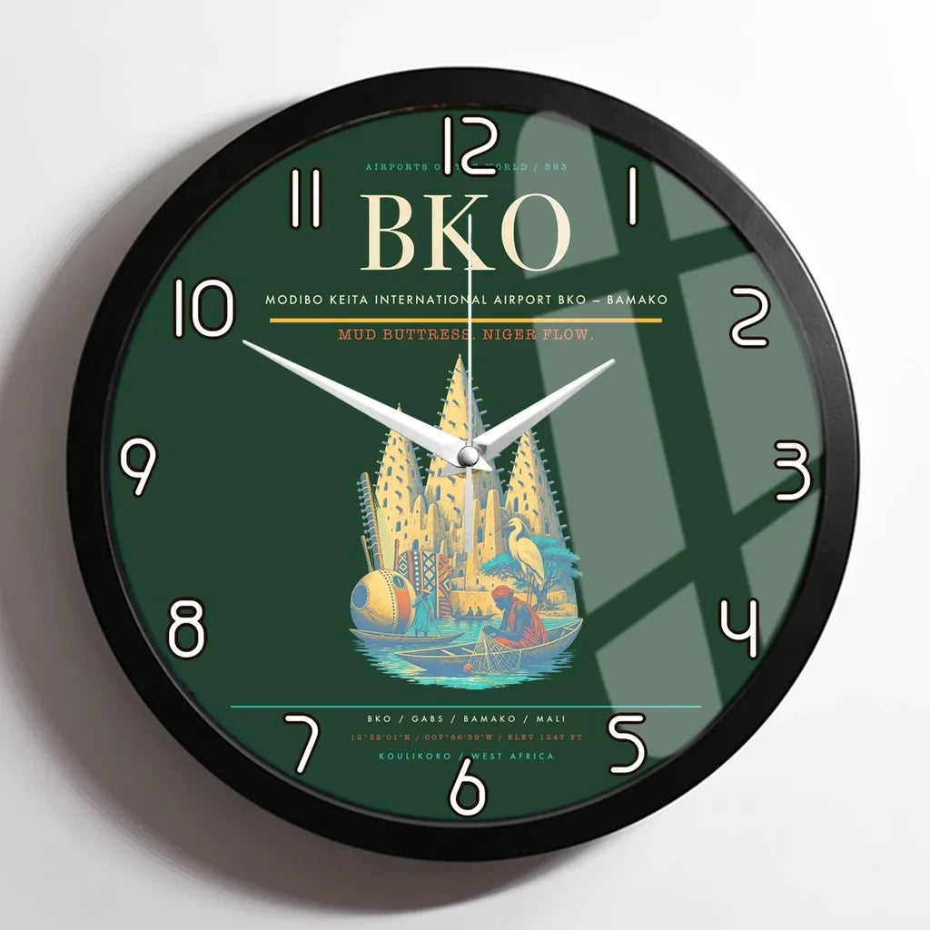 Modibo Keita International Airport (BKO) design on dark green framed wall clock