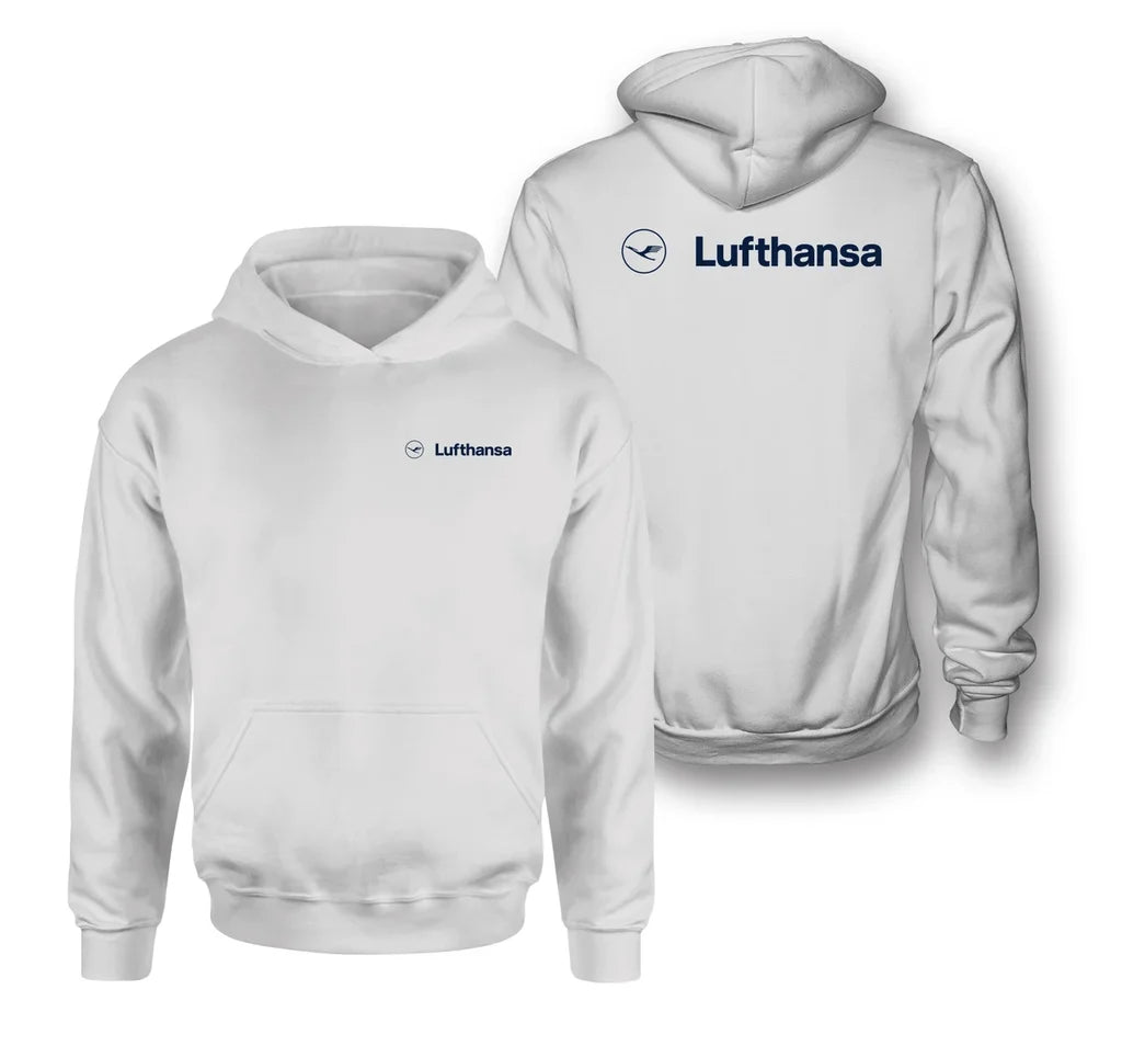 Lufthansa Airlines logo on white double side hoodie