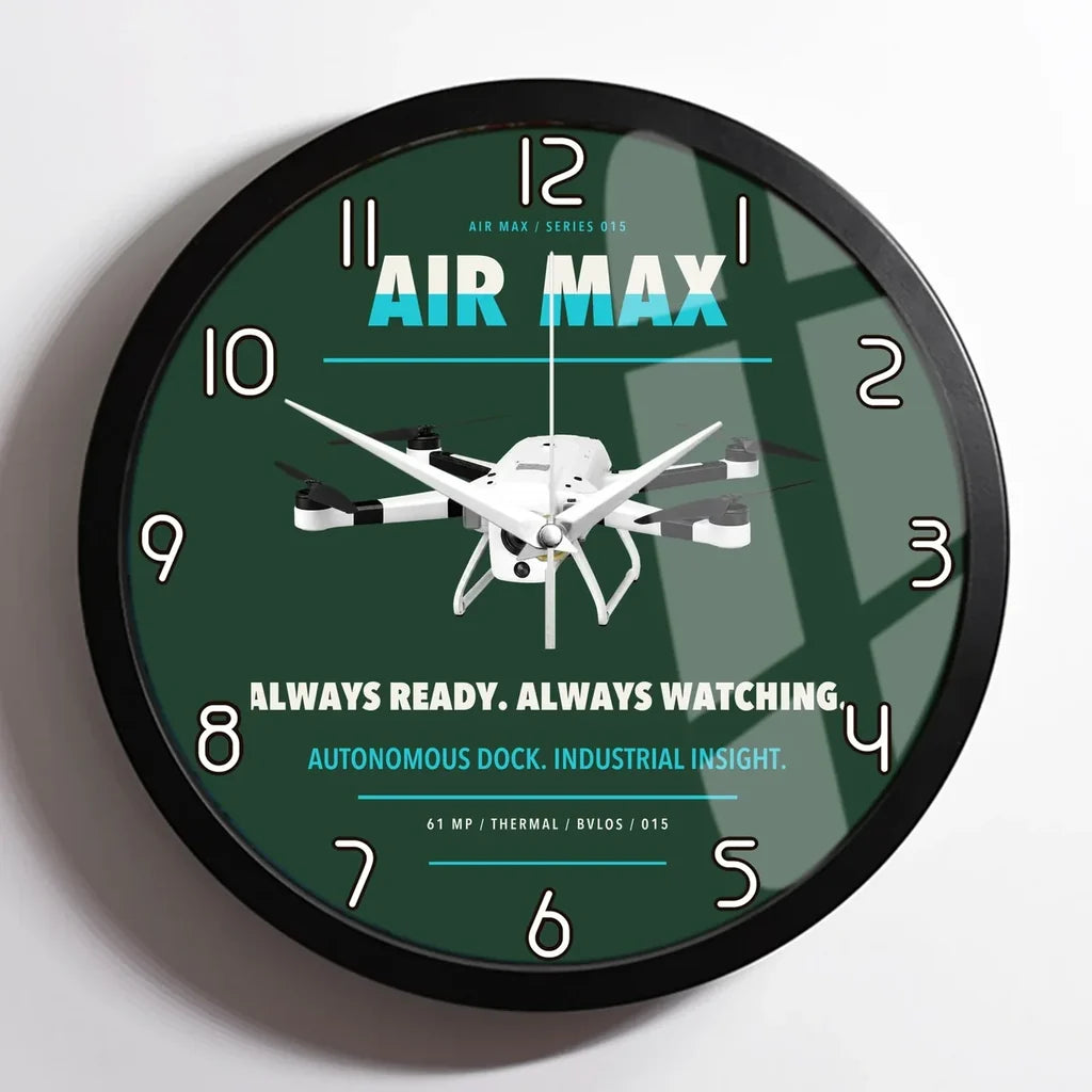 Percepto Air Max design on dark green framed wall clock