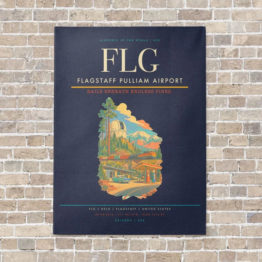 Flagstaff Pulliam Airport FLG vertical canvas print - no frame - navy blue background