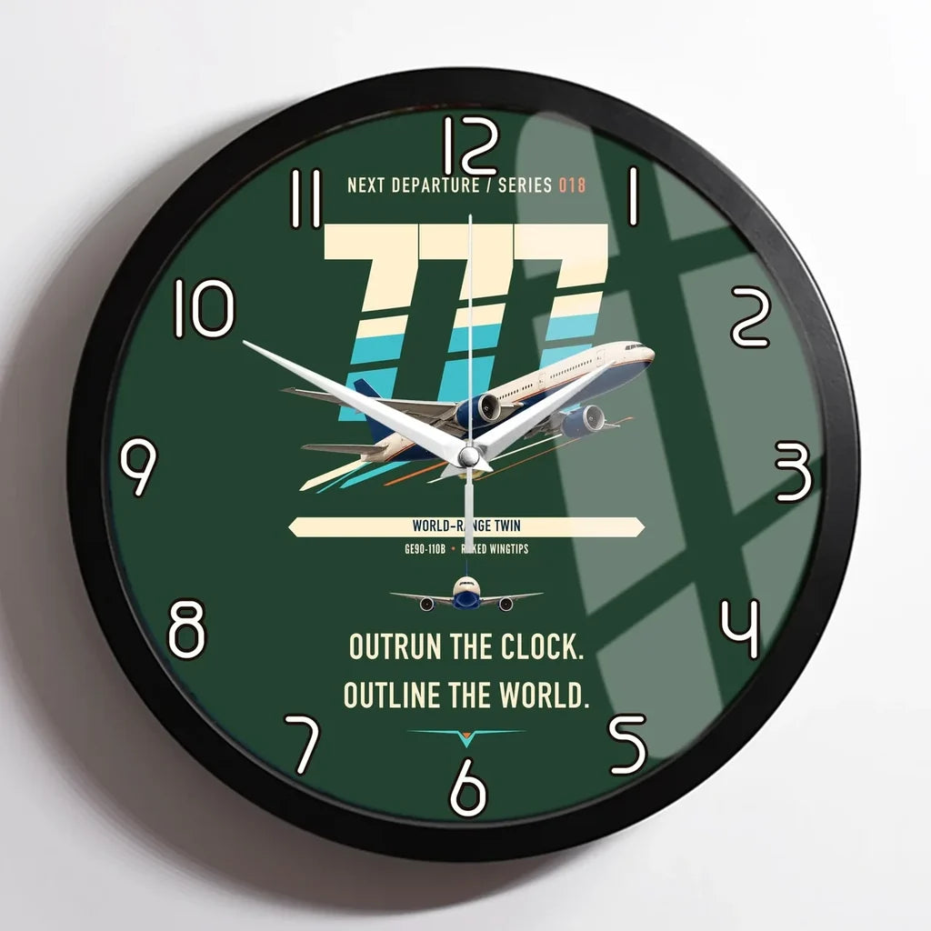 Boeing 777-200LR design on dark green framed wall clock